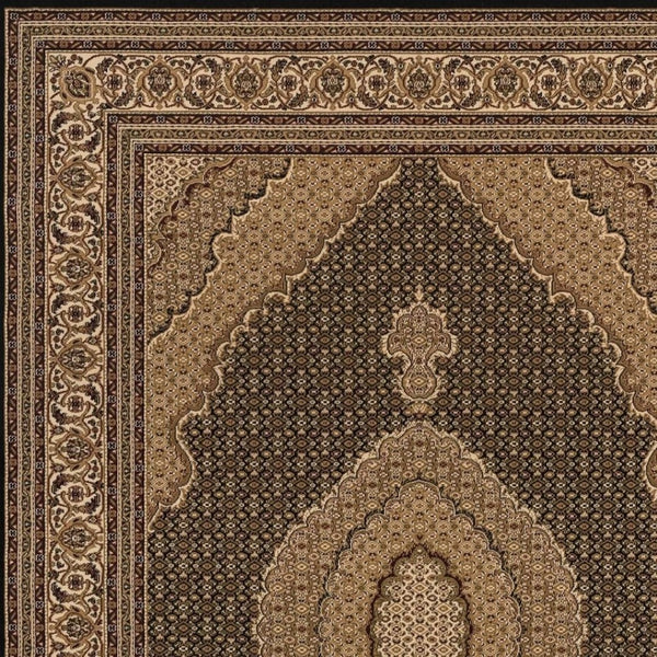 HomeRoots 10' Elegant Beige and Black Medallion Runner Rug - Perfect for Hallways, Durable and Stylish! 5x8 395348