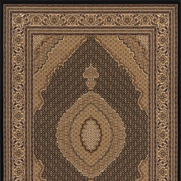 HomeRoots 10' Elegant Beige and Black Medallion Runner Rug - Perfect for Hallways, Durable and Stylish! 5x8 395348
