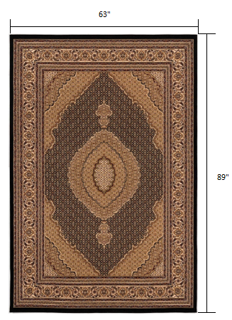 Homeroots 5' X 8' Beige And Black Medallion Power Loom Area Rug  Olefin 395348