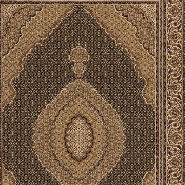 HomeRoots 10' Elegant Beige and Black Medallion Runner Rug - Perfect for Hallways, Durable and Stylish! 7x10 395349