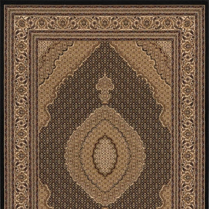 HomeRoots 10' Elegant Beige and Black Medallion Runner Rug - Perfect for Hallways, Durable and Stylish! 7x10 395349