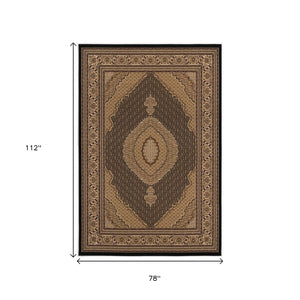 HomeRoots 10' Elegant Beige and Black Medallion Runner Rug - Perfect for Hallways, Durable and Stylish! 7x10 395349
