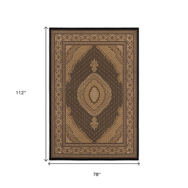 HomeRoots 10' Elegant Beige and Black Medallion Runner Rug - Perfect for Hallways, Durable and Stylish! 7x10 395349