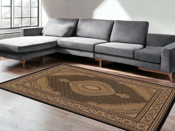 Homeroots 8' X 11' Beige And Black Medallion Power Loom Area Rug  Olefin 395351