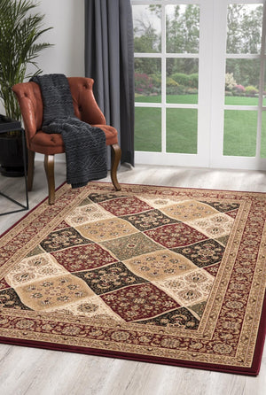 HomeRoots 10' Elegant Red and Beige Oriental Runner Rug - Durable, Abstract Design for Hallways and Entryways 2x13 395354