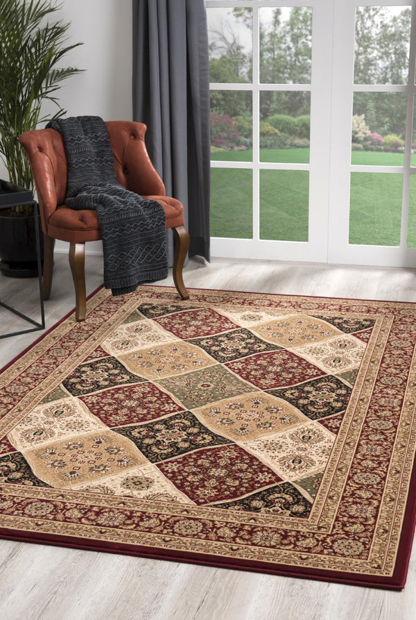 HomeRoots 10' Elegant Red and Beige Oriental Runner Rug - Durable, Abstract Design for Hallways and Entryways 2x13 395354