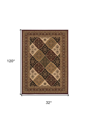 Homeroots 10' Runner Red And Beige Oriental Power Loom Runner Rug  Olefin 395361