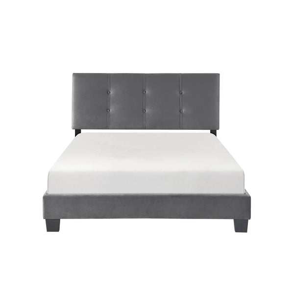 English Elm 1pc Full Platform Bed Newberry Brown Velvet Upholstered Button-Tufted Adjustable Headboard, Solid Wood Frame Dark Gray 60 L x 26 W x 5 H B011P203578