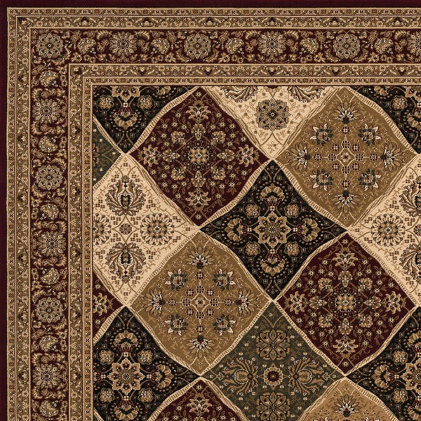 HomeRoots 10' Elegant Red and Beige Oriental Runner Rug - Durable, Abstract Design for Hallways and Entryways 5x8 395371