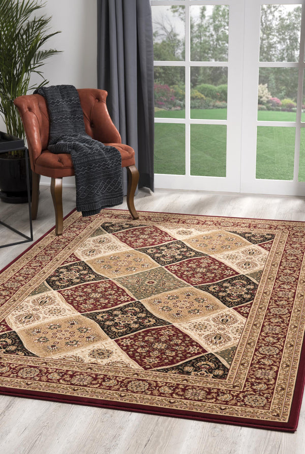 Homeroots 7' X 9' Red And Beige Oriental Power Loom Area Rug  Olefin 395372