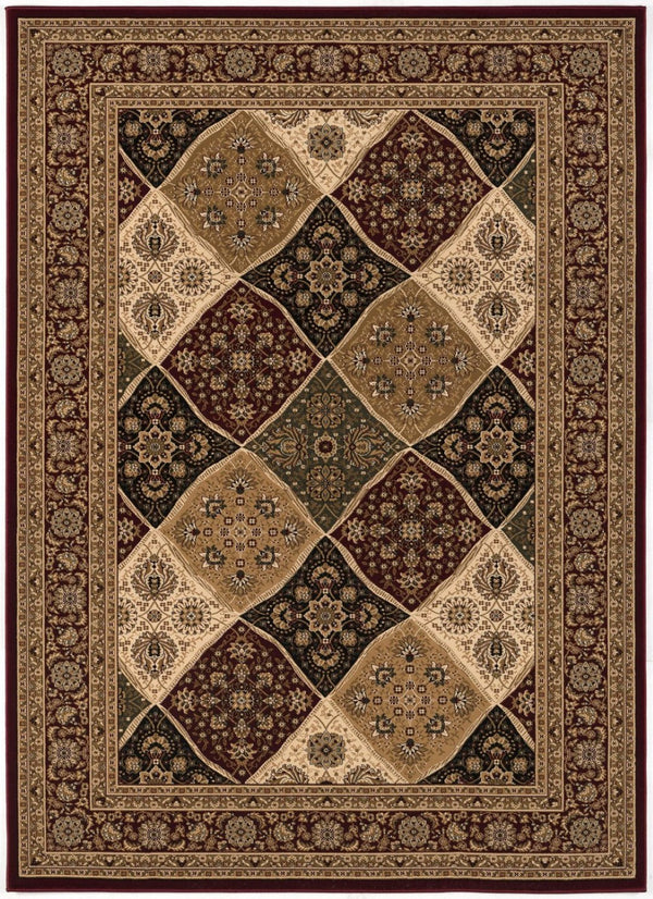 HomeRoots 10' Elegant Red and Beige Oriental Runner Rug - Durable, Abstract Design for Hallways and Entryways 7x10 395372