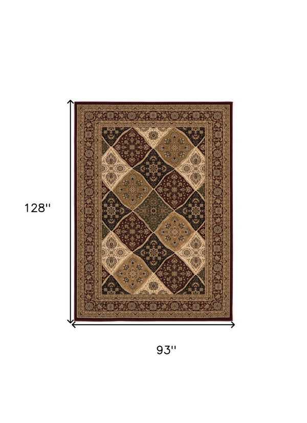 HomeRoots 10' Elegant Red and Beige Oriental Runner Rug - Durable, Abstract Design for Hallways and Entryways 8x11 395374