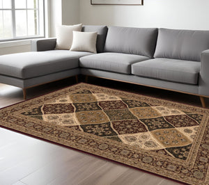 HomeRoots 10' Elegant Red and Beige Oriental Runner Rug - Durable, Abstract Design for Hallways and Entryways 8x11 395374