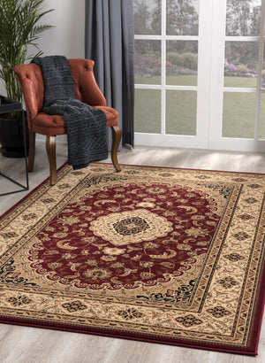 Homeroots 4' X 6' Red And Beige Floral Medallion Power Loom Area Rug  Olefin 395375