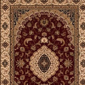 HomeRoots 4' Red and Beige Floral Medallion Area Rug - Elegant Power Loom Design for Stylish Home Décor 4' X 6' 395375