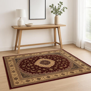 HomeRoots 4' Red and Beige Floral Medallion Area Rug - Elegant Power Loom Design for Stylish Home Décor 4' X 6' 395375