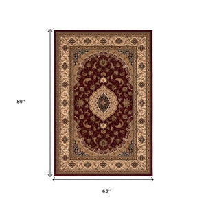 HomeRoots 4' Red and Beige Floral Medallion Area Rug - Elegant Power Loom Design for Stylish Home Décor 5' X 8' 395377