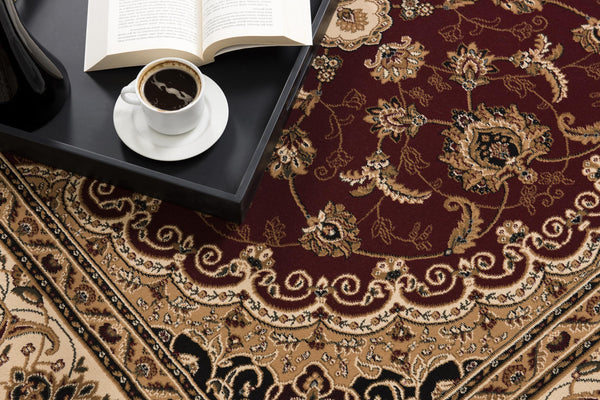 Homeroots 7' X 9' Red And Beige Floral Medallion Power Loom Area Rug  Olefin 395378