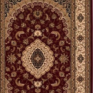 HomeRoots 4' Red and Beige Floral Medallion Area Rug - Elegant Power Loom Design for Stylish Home Décor 7' X 9' 395378