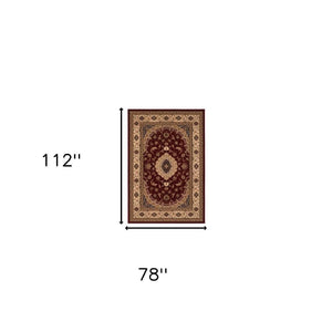 HomeRoots 4' Red and Beige Floral Medallion Area Rug - Elegant Power Loom Design for Stylish Home Décor 7' X 9' 395378