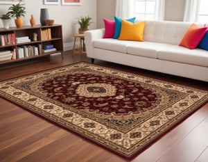 Homeroots 8' X 11' Red And Beige Floral Medallion Power Loom Area Rug  Olefin 395380