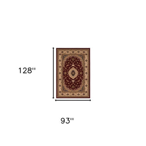 HomeRoots 4' Red and Beige Floral Medallion Area Rug - Elegant Power Loom Design for Stylish Home Décor 8' X 11' 395380
