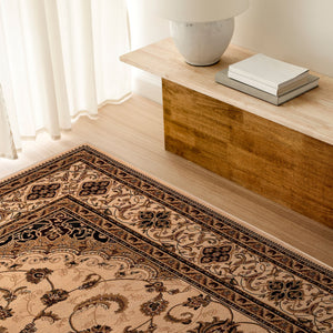 Homeroots 4' X 6' Beige And Black Floral Medallion Power Loom Area Rug  Olefin 395381