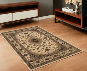 Homeroots 4' X 6' Beige And Black Floral Medallion Power Loom Area Rug  Olefin 395381