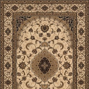 HomeRoots 4' Timeless Beige and Black Floral Medallion Power Loom Area Rug for Elegant Home Décor Solutions 4' X 6' Rectangle 395381