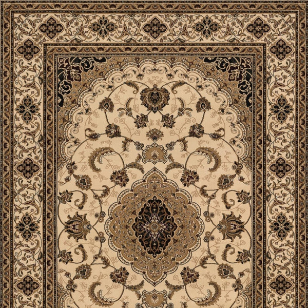 HomeRoots 4' Timeless Beige and Black Floral Medallion Power Loom Area Rug for Elegant Home Décor Solutions 4' X 6' Rectangle 395381