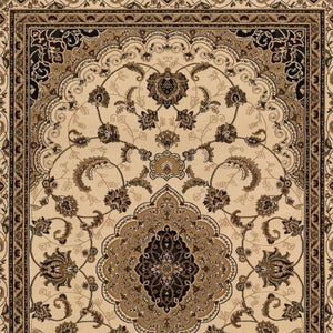 HomeRoots 4' Timeless Beige and Black Floral Medallion Power Loom Area Rug for Elegant Home Décor Solutions 4' X 6' Rectangle 395381