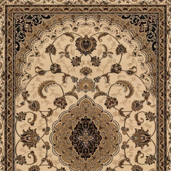 HomeRoots 4' Timeless Beige and Black Floral Medallion Power Loom Area Rug for Elegant Home Décor Solutions 4' X 6' Rectangle 395381
