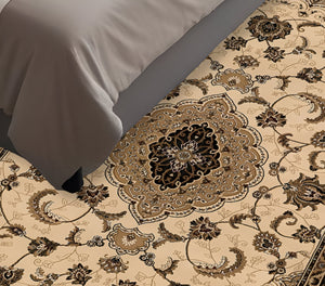 Homeroots 5' Cream Round Oriental Power Loom Area Rug  Olefin 395382