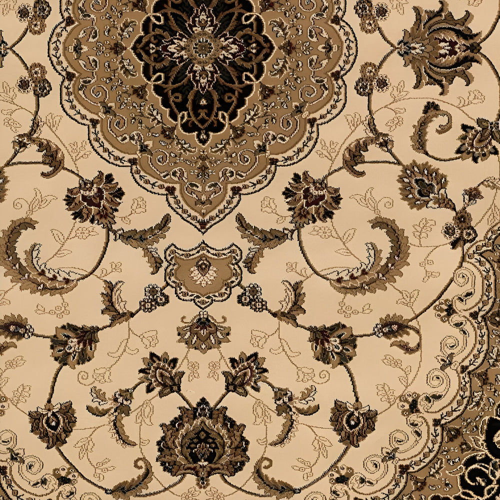 Homeroots 5' Cream Round Oriental Power Loom Area Rug  Olefin 395382