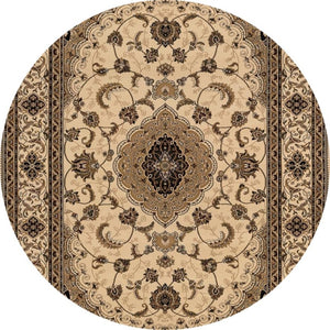 HomeRoots 4' Timeless Beige and Black Floral Medallion Power Loom Area Rug for Elegant Home Décor Solutions 5' Round Round 395382