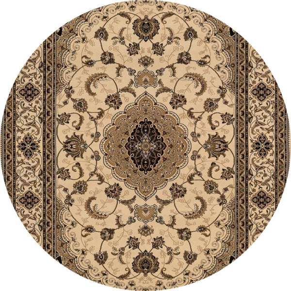 HomeRoots 4' Timeless Beige and Black Floral Medallion Power Loom Area Rug for Elegant Home Décor Solutions 5' Round Round 395382