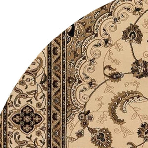 HomeRoots 4' Timeless Beige and Black Floral Medallion Power Loom Area Rug for Elegant Home Décor Solutions 5' Round Round 395382