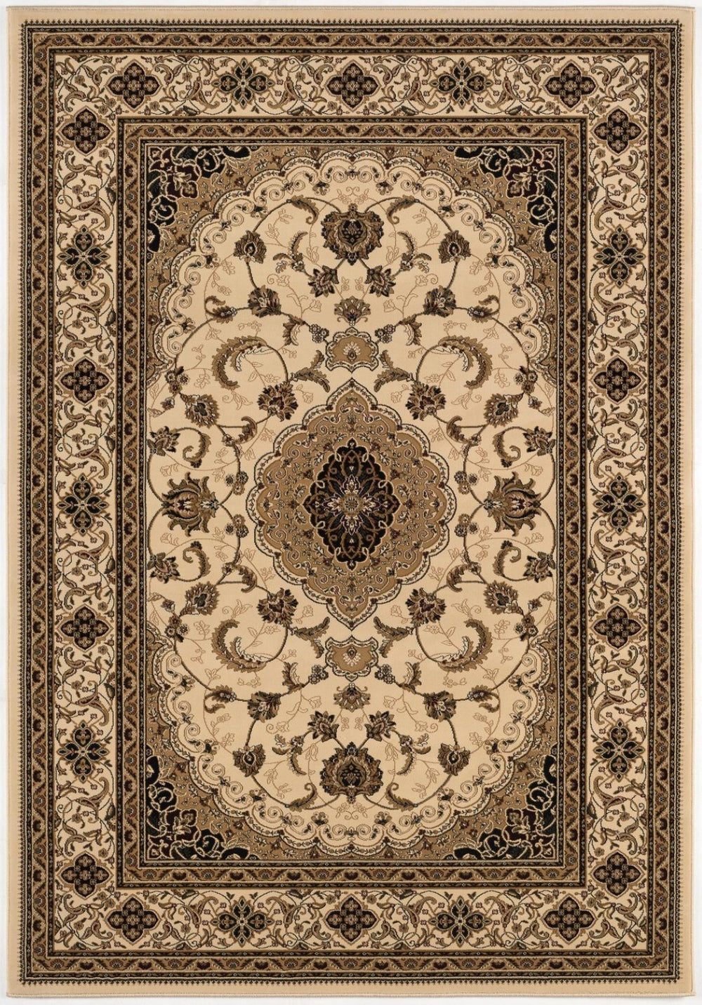 HomeRoots 4' Timeless Beige and Black Floral Medallion Power Loom Area Rug for Elegant Home Décor Solutions 5' X 8' Rectangle 395383