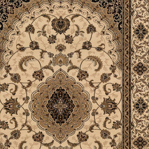 HomeRoots 4' Timeless Beige and Black Floral Medallion Power Loom Area Rug for Elegant Home Décor Solutions 5' X 8' Rectangle 395383