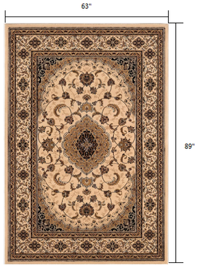 Homeroots 5' X 8' Beige And Black Floral Medallion Power Loom Area Rug  Olefin 395383
