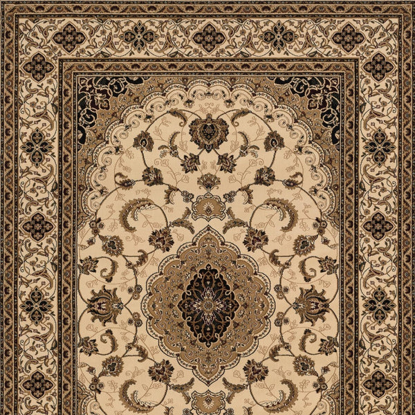 Homeroots 7' X 9' Beige And Black Floral Medallion Power Loom Area Rug  Olefin 395384