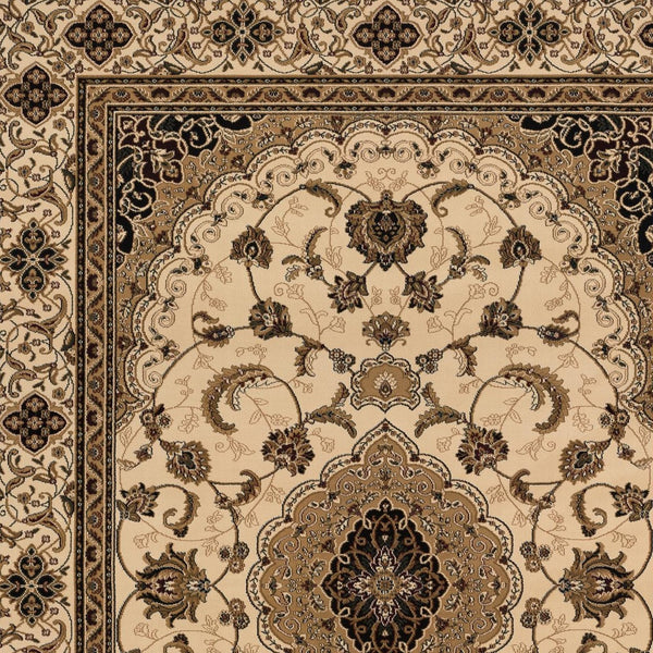 Homeroots 8' X 11' Beige And Black Floral Medallion Power Loom Area Rug  Olefin 395386