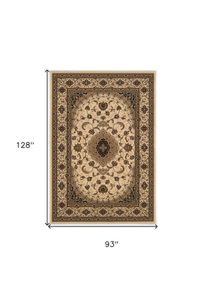 HomeRoots 4' Timeless Beige and Black Floral Medallion Power Loom Area Rug for Elegant Home Décor Solutions 8' X 11' Rectangle 395386