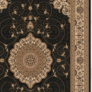 HomeRoots 10' Elegant Beige and Black Medallion Runner Rug - Timeless Style for Hallways and Narrow Spaces 2x10 395387