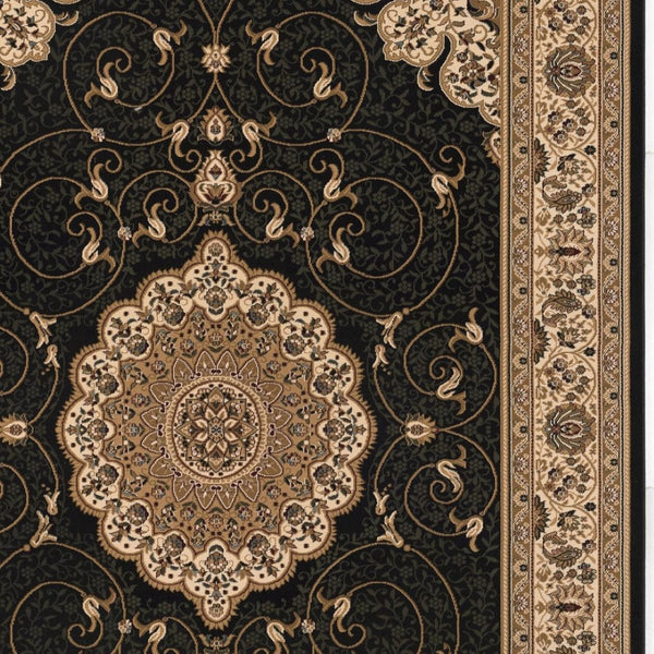 HomeRoots 10' Elegant Beige and Black Medallion Runner Rug - Timeless Style for Hallways and Narrow Spaces 2x10 395387