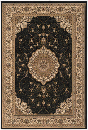 Homeroots 13' Runner Beige And Black Medallion Power Loom Runner Rug  Olefin 395389