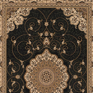 HomeRoots 10' Elegant Beige and Black Medallion Runner Rug - Timeless Style for Hallways and Narrow Spaces 2x13 395389