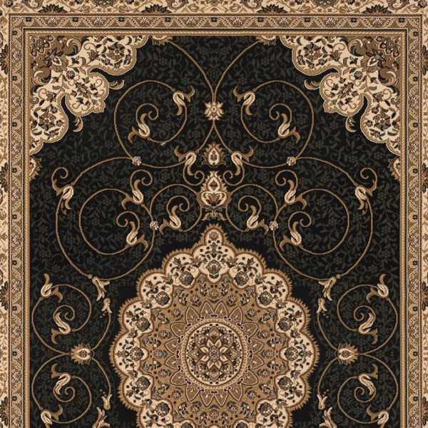HomeRoots 10' Elegant Beige and Black Medallion Runner Rug - Timeless Style for Hallways and Narrow Spaces 2x13 395389
