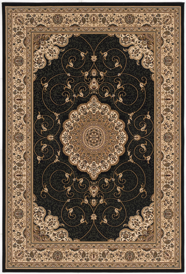 Homeroots 15' Runner Beige And Black Medallion Power Loom Runner Rug  Olefin 395390