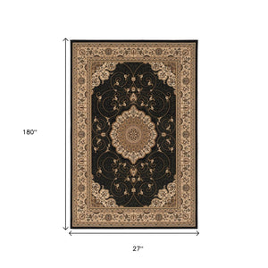 HomeRoots 10' Elegant Beige and Black Medallion Runner Rug - Timeless Style for Hallways and Narrow Spaces 2x15 395390